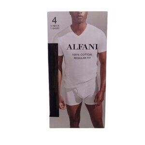 NEW Alfani Men's 4-Pack Regular-Fit V-Neck Solid Undershirts Black Size S